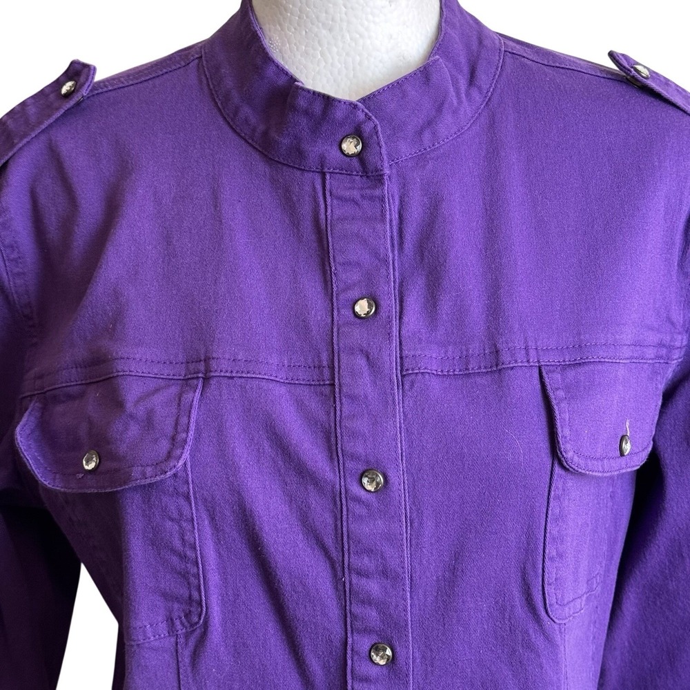 Aesthetic Utility Purple Military Tunic Jacket Goth Punk Cotton Canvas Shirt S - Picture 2 of 8